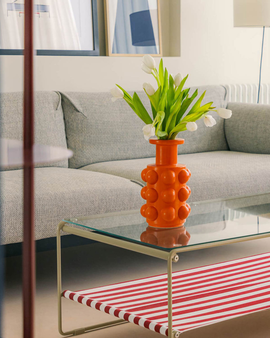 Vase Malik haut en dolomite – orange