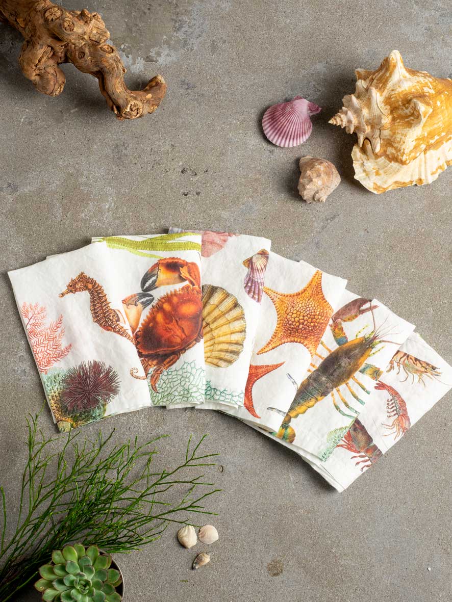 Serviettes en lin Animaux de l’océan – lot de 6 – vue 1