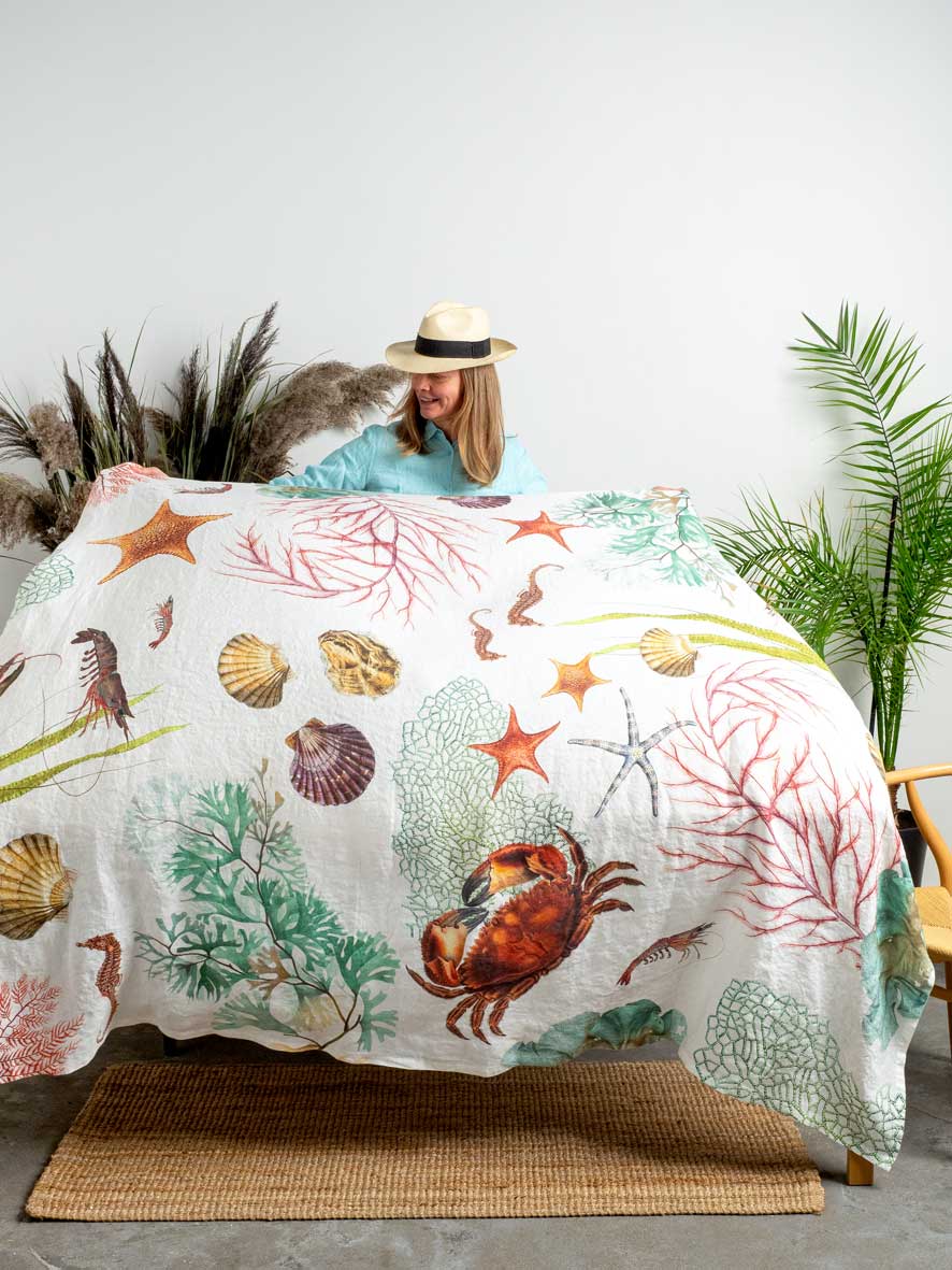 Nappe en lin Animaux de l’océan – 170 × 250 cm – vue 1