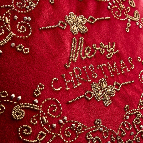Coussin Merry Christmas rouge 50x50 cm, perles brodées — vue 3