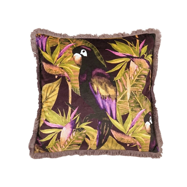 Coussin avec franges perroquet, lilas