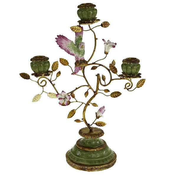 Porte-bougie perroquet vert/or