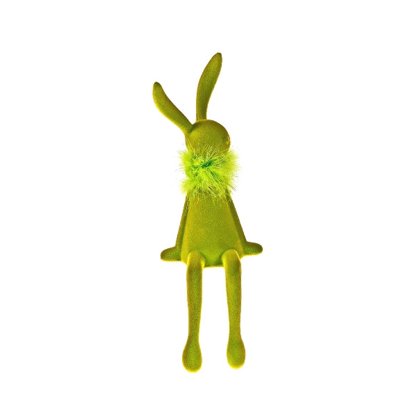 Lapin avec boa en plumes, assis, vert