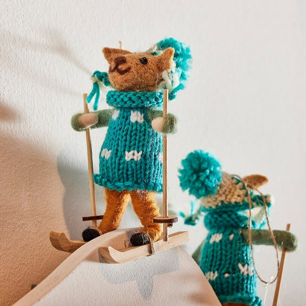 Pendentif ski souris feutre turquoise — vue 2