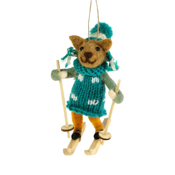 Pendentif ski souris feutre turquoise