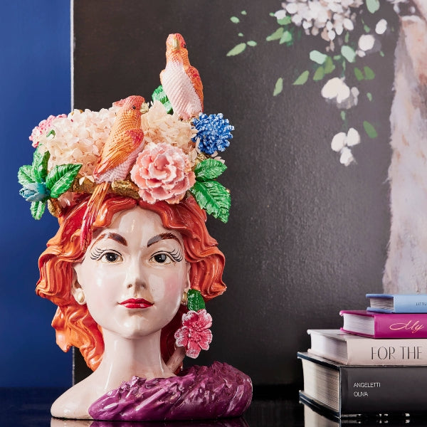 Vase tête de femme avec Perroquets — vue 2