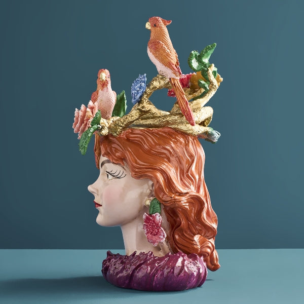 Vase tête de femme avec Perroquets — vue 4