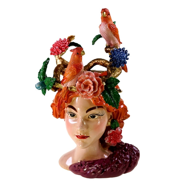 Vase tête de femme avec Perroquets
