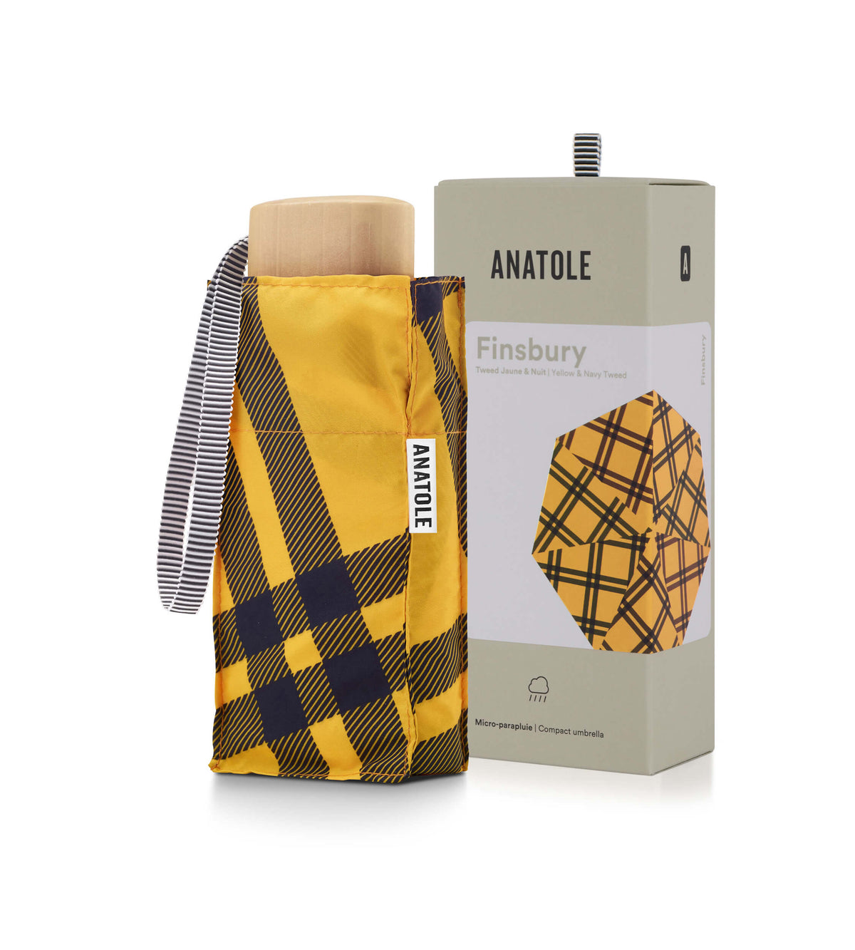 Mini parapluie Finsbury – tweed jaune et bleu nuit – vue 2