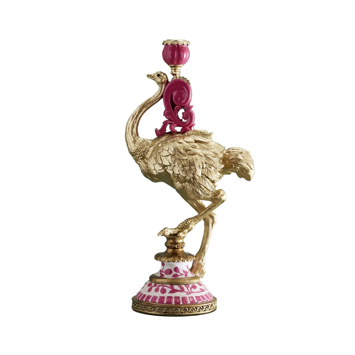 Bougeoir Autruche fushia-doré