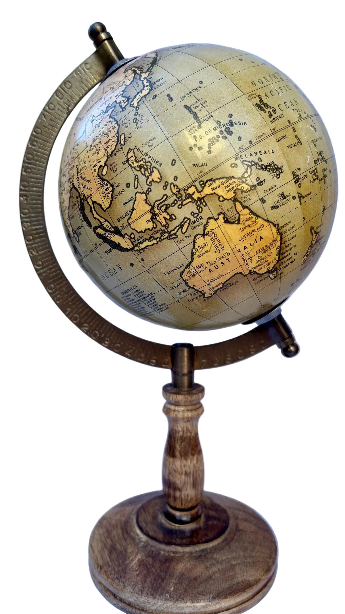 Mappemonde verte vintage sur base brûlée