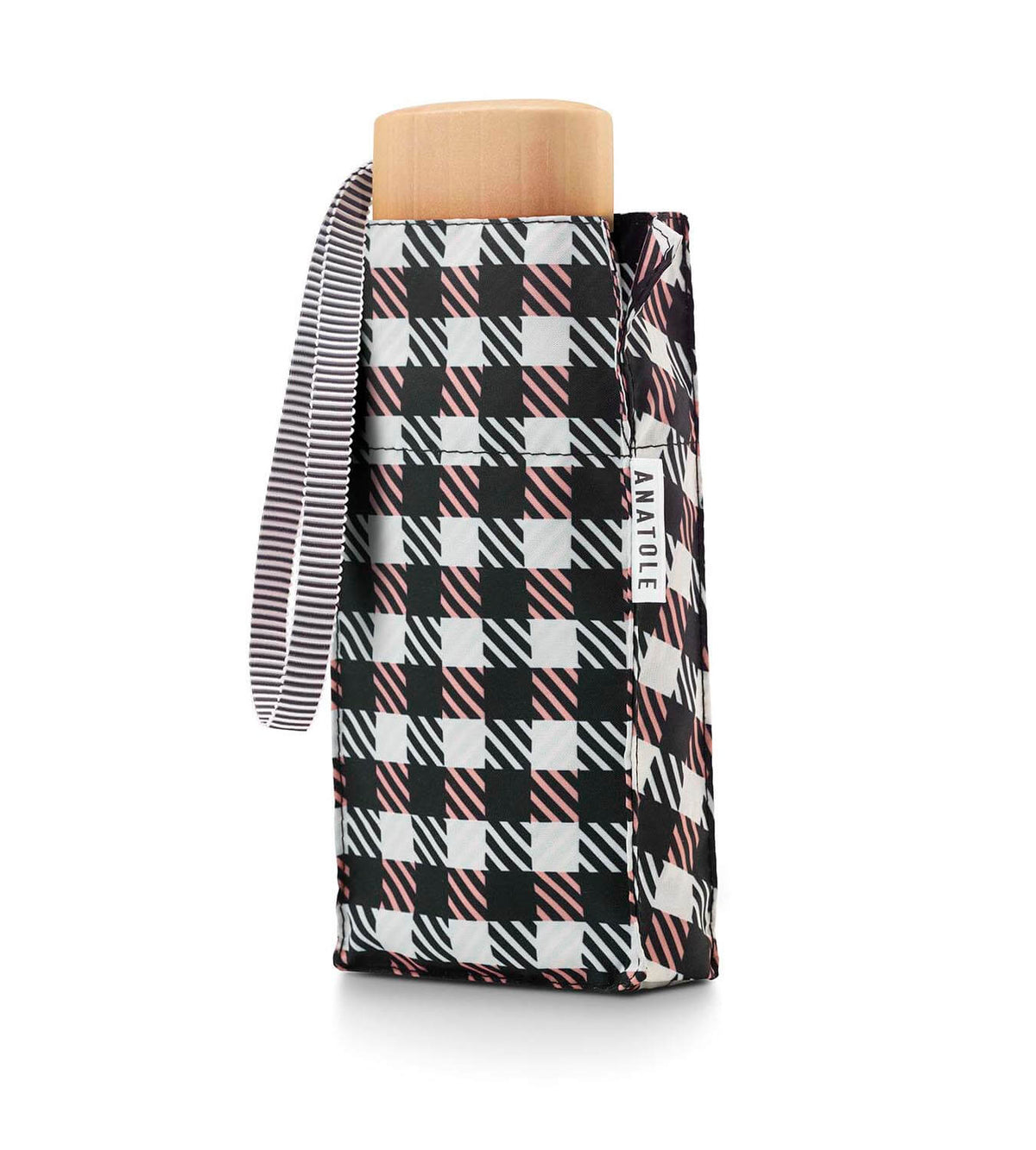 Mini parapluie Bloomsbury – vichy noir et rose – vue 2