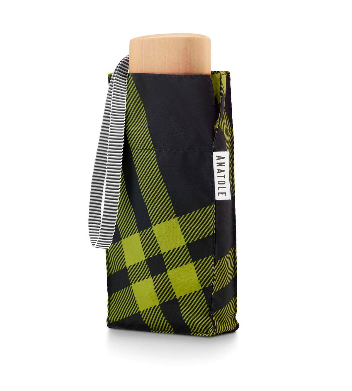 Mini parapluie Alwyne – tweed noir et anis – vue 2