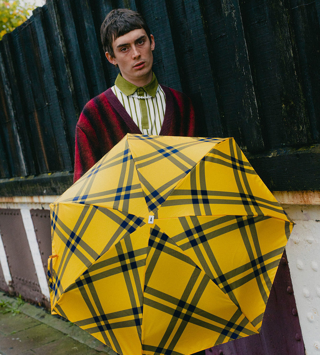 Mini parapluie Finsbury – tweed jaune et bleu nuit – vue 3